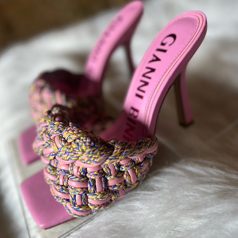 NWOT Gianni Bini Bibby Woven Leather Corded Square Toe Sandals